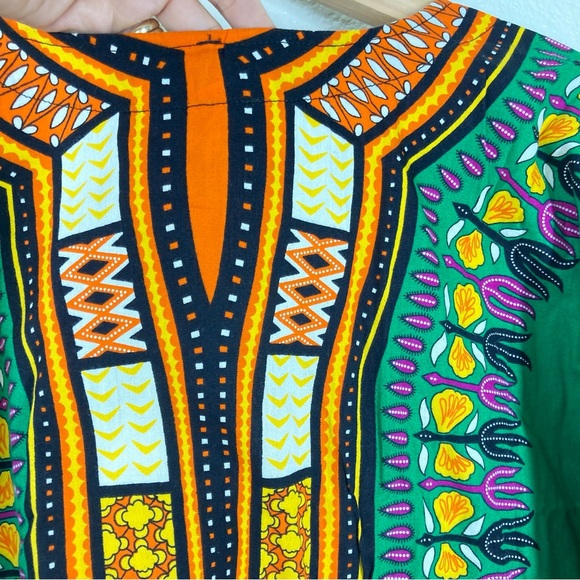 Dashiki Shirt African Print Large Green Short Sleeves Unisex top Festival - Picture 10 of 13